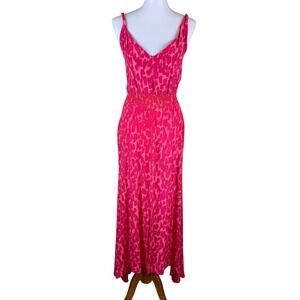 Karina Grimaldi Pink Silk Maxi Dress Abstract Print V Neck Slip XS